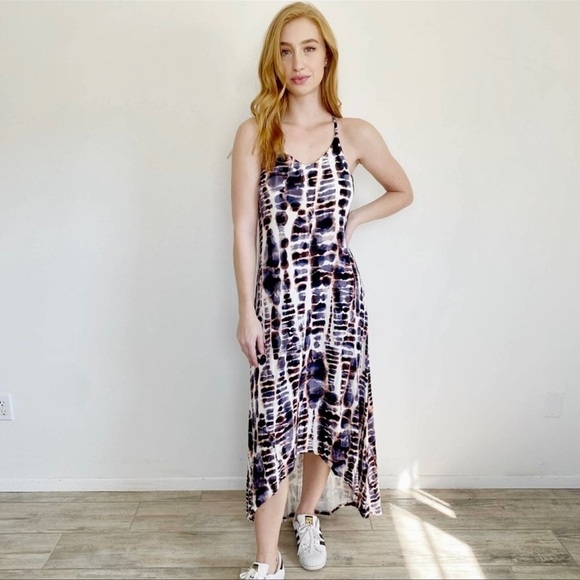 Nicole Miller boho Maxi Dress Racerback High Low Tie Dye Size S - Picture 1 of 9